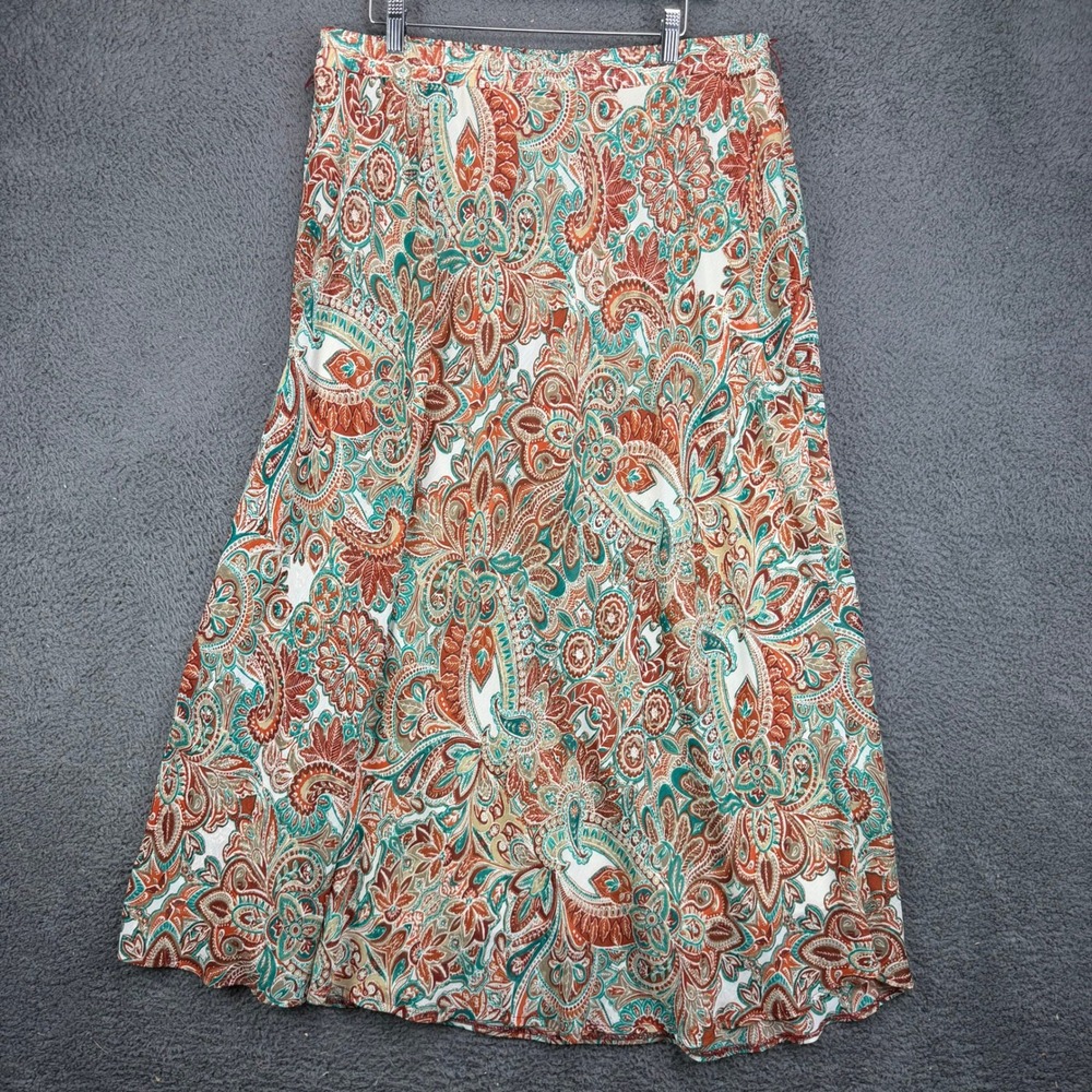 Roz & Ali Womens Large Paisley Maxi Skirt Earth Tones Boho Lined Flowy Elastic